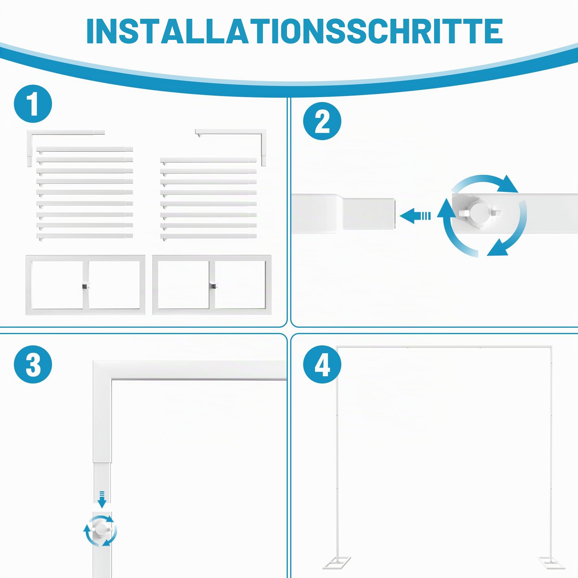 Fomcet Hintergrundständer, robust, mit Sockel, weiß, tragbar, verstellbares Rohr und Vorhang-Hintergrund-Ständer-Set, quadratischer Metallbogen, Partyrahmen für Hochzeiten, Bankett, Dekorationen