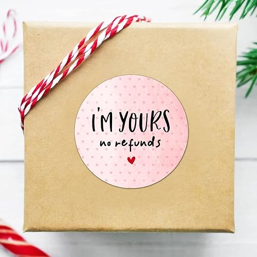 Miniatura 3 de Calcomanías redondas de 15 pulgadas con texto en inglés Im Yours No Refunds divertidas citas de amor sellos envolventes calcomanías de vinilo para