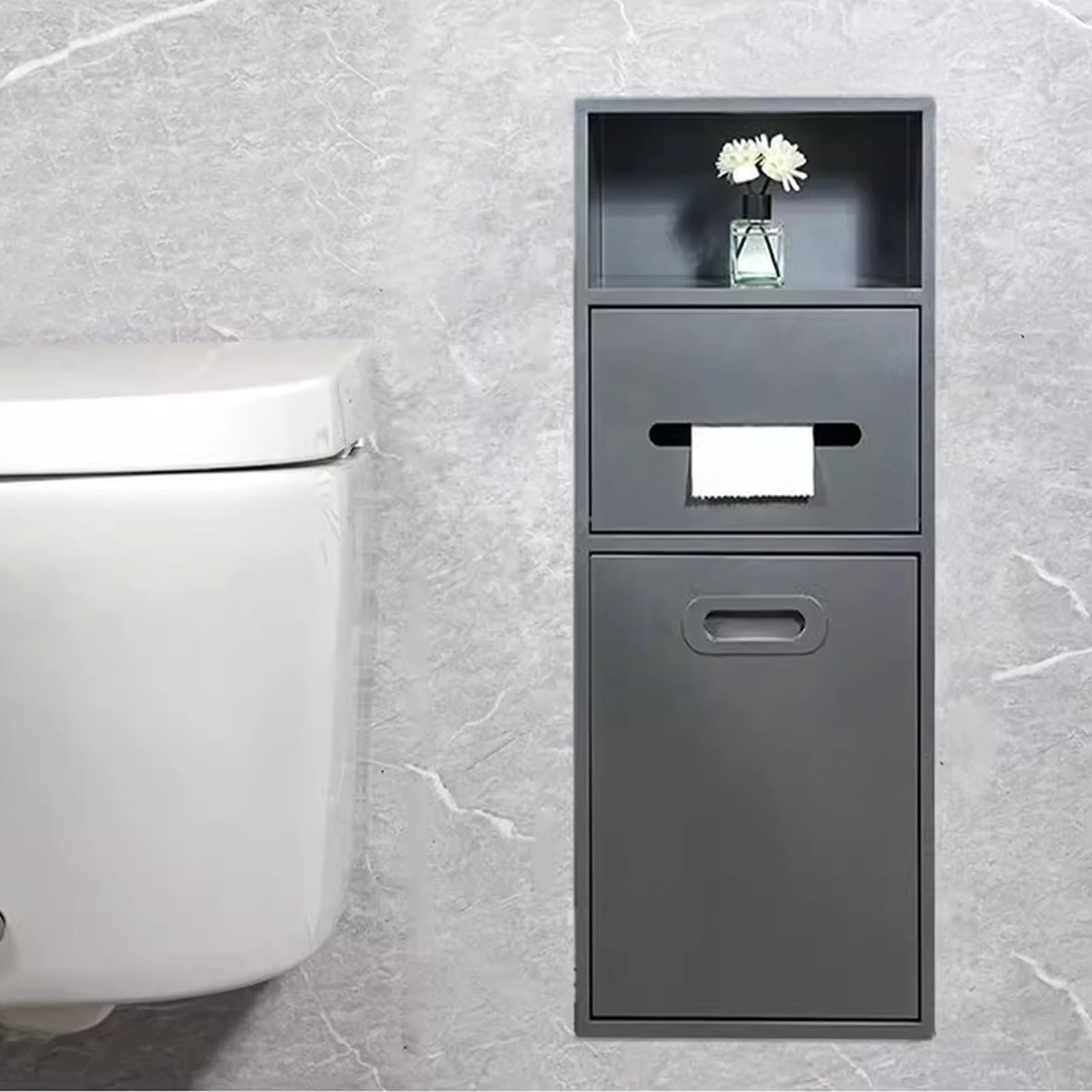 Tonuuoei Recessed Toilet Paper Holder Niches, Stainless Steel Niche With TP And Trash Can Multicolor Multiple Sizes(Grey,7.8x26x5.5in)