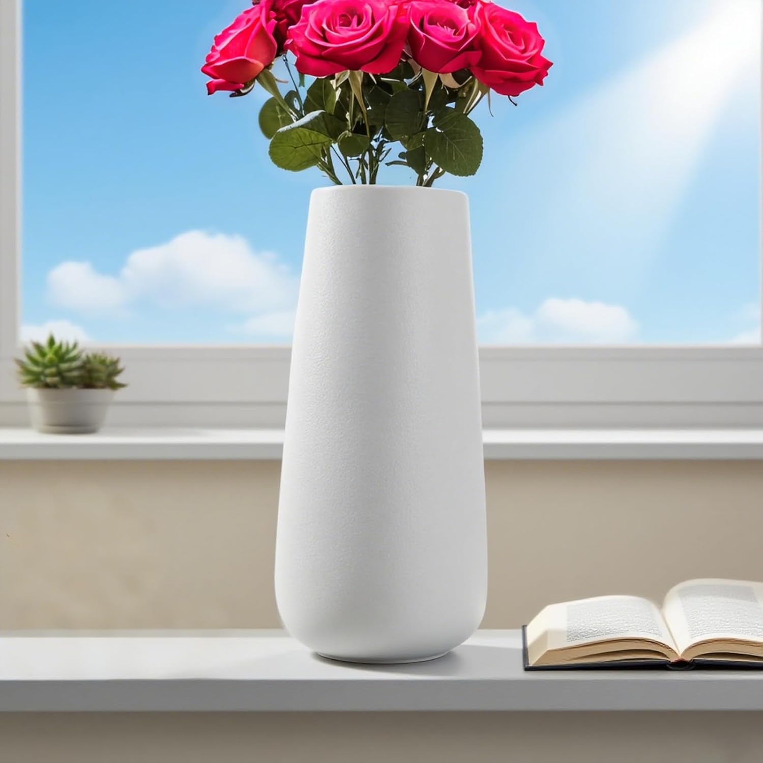 11 Inch White Ceramic Vase, Matte Glazed Inside/Out for Home Office Decor, Flower Arranging & Corporate Gifts​ - Image 5