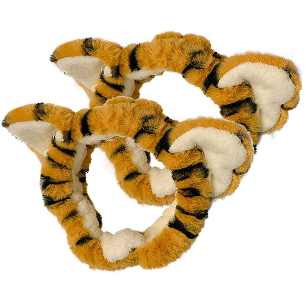 luzen2Pcs Lovely Tiger Print Headbands Soft Plush Washing Face Facial Mask Skincare Makeup Hair Bands Elastic Spa Shower Yoga Sports Headband Headwraps Hair Accessories for Women and Girls
