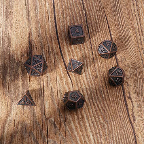 STYLIFING Metal Dice Set Polyhedral DND Role Playing Game Dice Set with Storage Bag for RPG Dungeons and Dragons D&D Math Teaching Tabletop Games (Burnished Bronze)