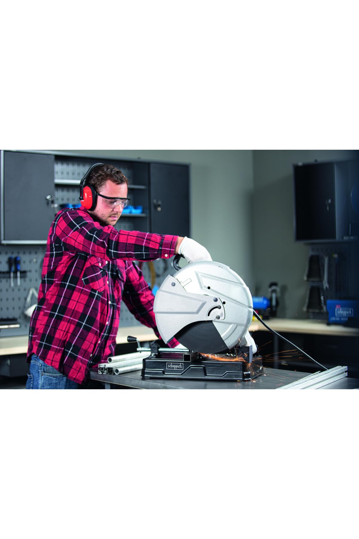 Scheppach Kesme Kesici MT150 Metal Testere Metal Kapptestere | Kesme yüksekliği maks. 115 mm | 230 V 2600 W | 4200 dev/dak-1 | Kesme diski Ø 355 x 25,4 mm | Eğim açısı 0-45°