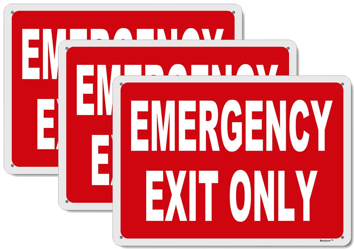 3 Pack 8"x12" Emergency Exit Only Red Background White Rust Free Aluminum, Fade Resistant Metal Signs for Business for Home for Door Outdoor