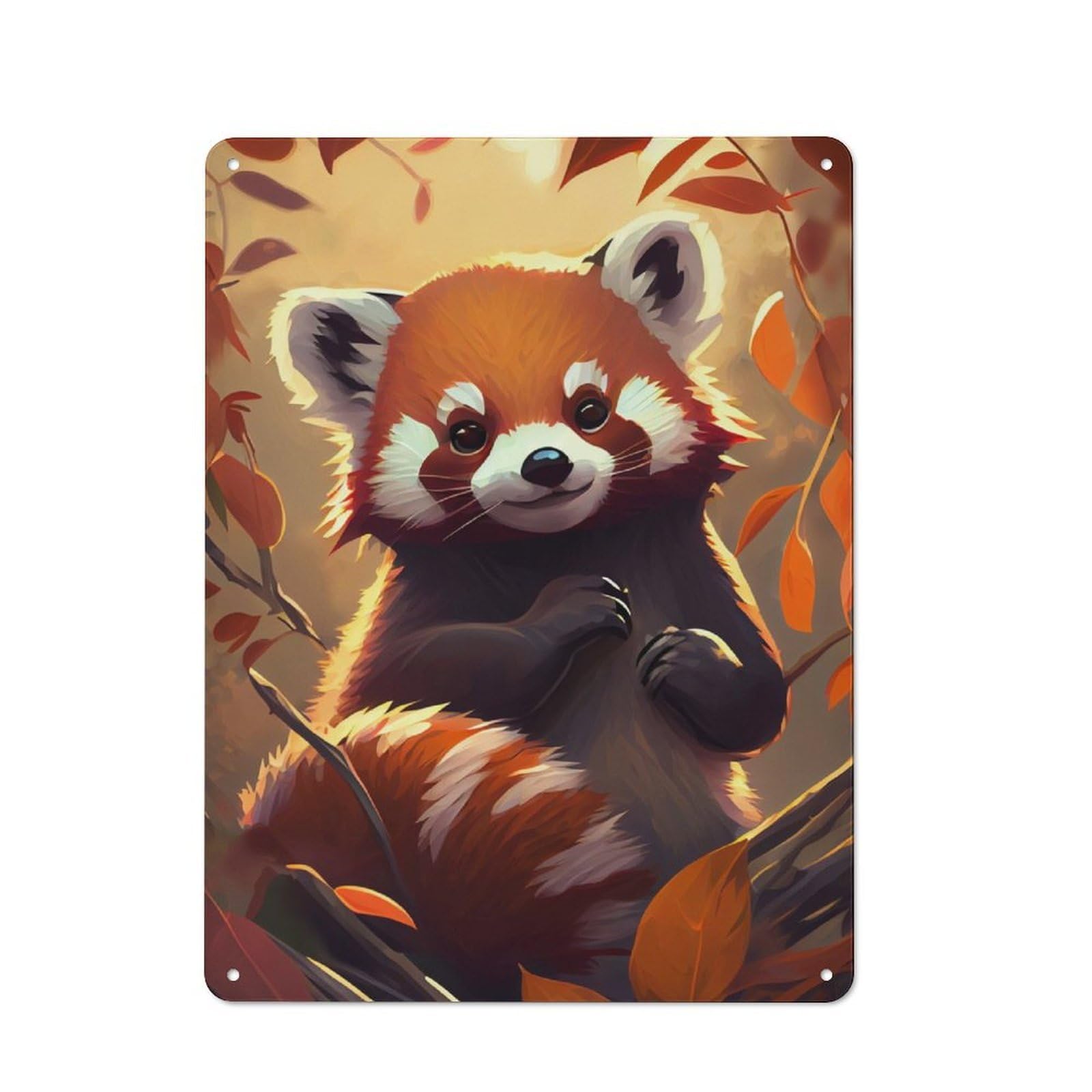 Junmoney Cute Red Panda Animal Art Vintage Tin Sign With Design 40X30cm, Nostalgic Nostalgic Wall Art For Living Room, Hallway, Kitchen Or Cafe