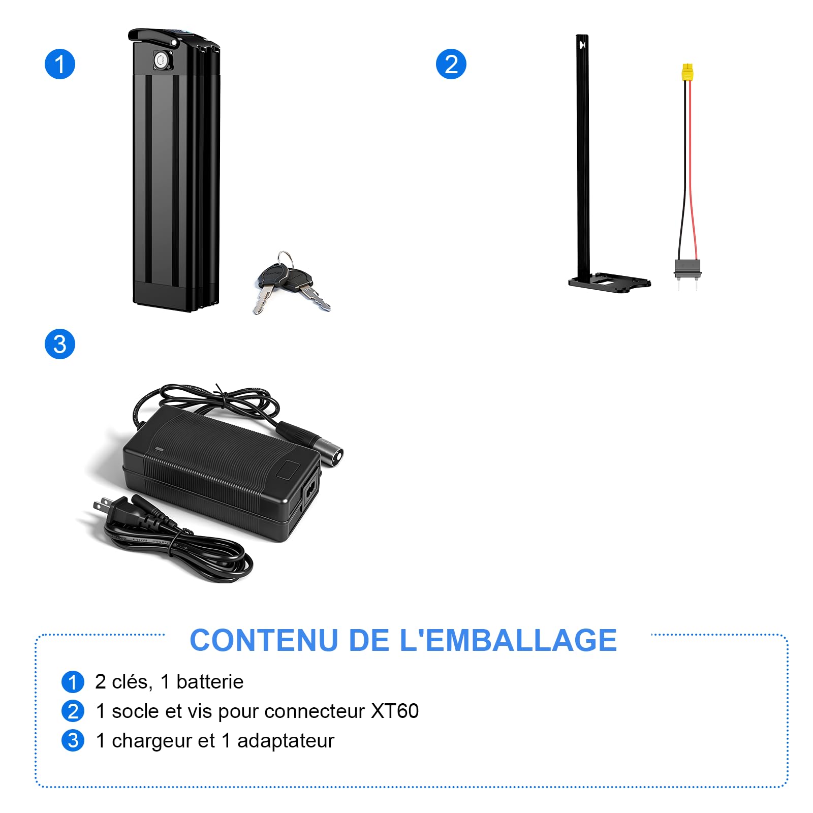 Batterie Velo Electrique Pliant 36V 17.5Ah, Batterie pour Vélo électrique 630 Wh avec BMS Intelligent, 2 Broches, Batterie 36v Lithium ION pour Vélo électrique 250W-550W Motor