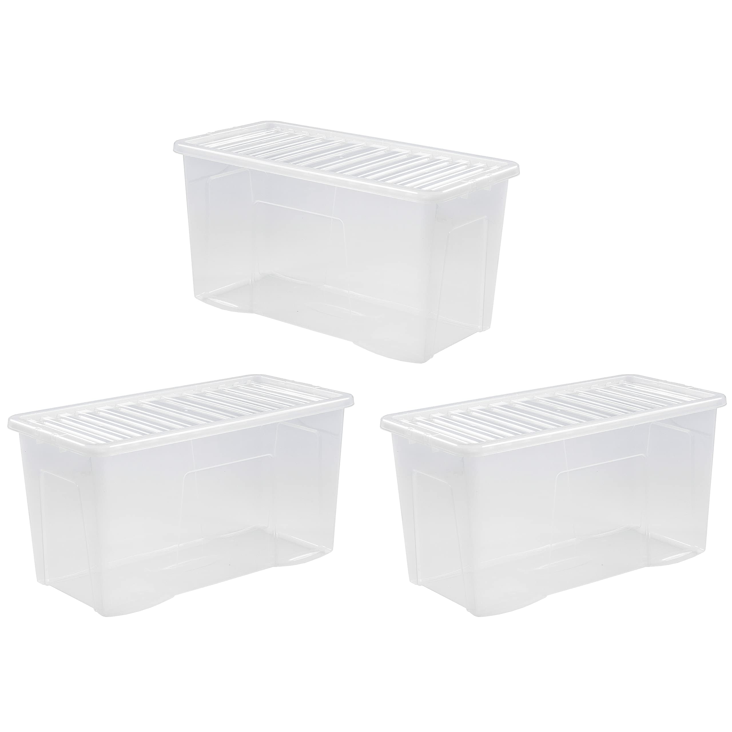 M1ss Clear (Set Of 3-110L Litre Plastic Storage Box With Crystal Lids Home Office Stackable Nestable Container Made In U.k