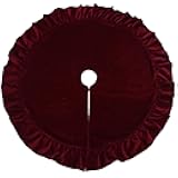 48-Inch Red Velvet Christmas Tree Skirt – Ruffled Holiday Tree Skirt for 6ft to 7.5ft Trees, Vintage Style Christmas Tree Base Cover, Soft Tree Skirt for Home & Gift Décor