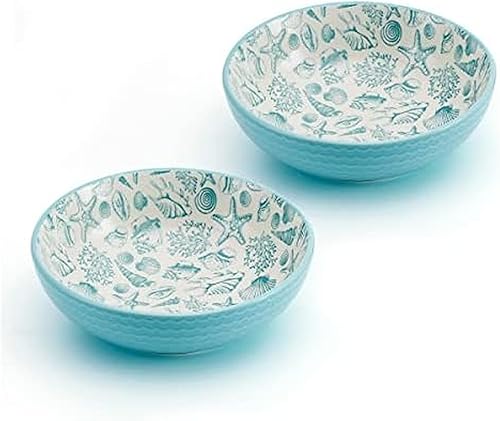 Pfaltzgraff Venice - Juego de 2 cuencos para pasta, 8 pulgadas, verde azulado y blanco