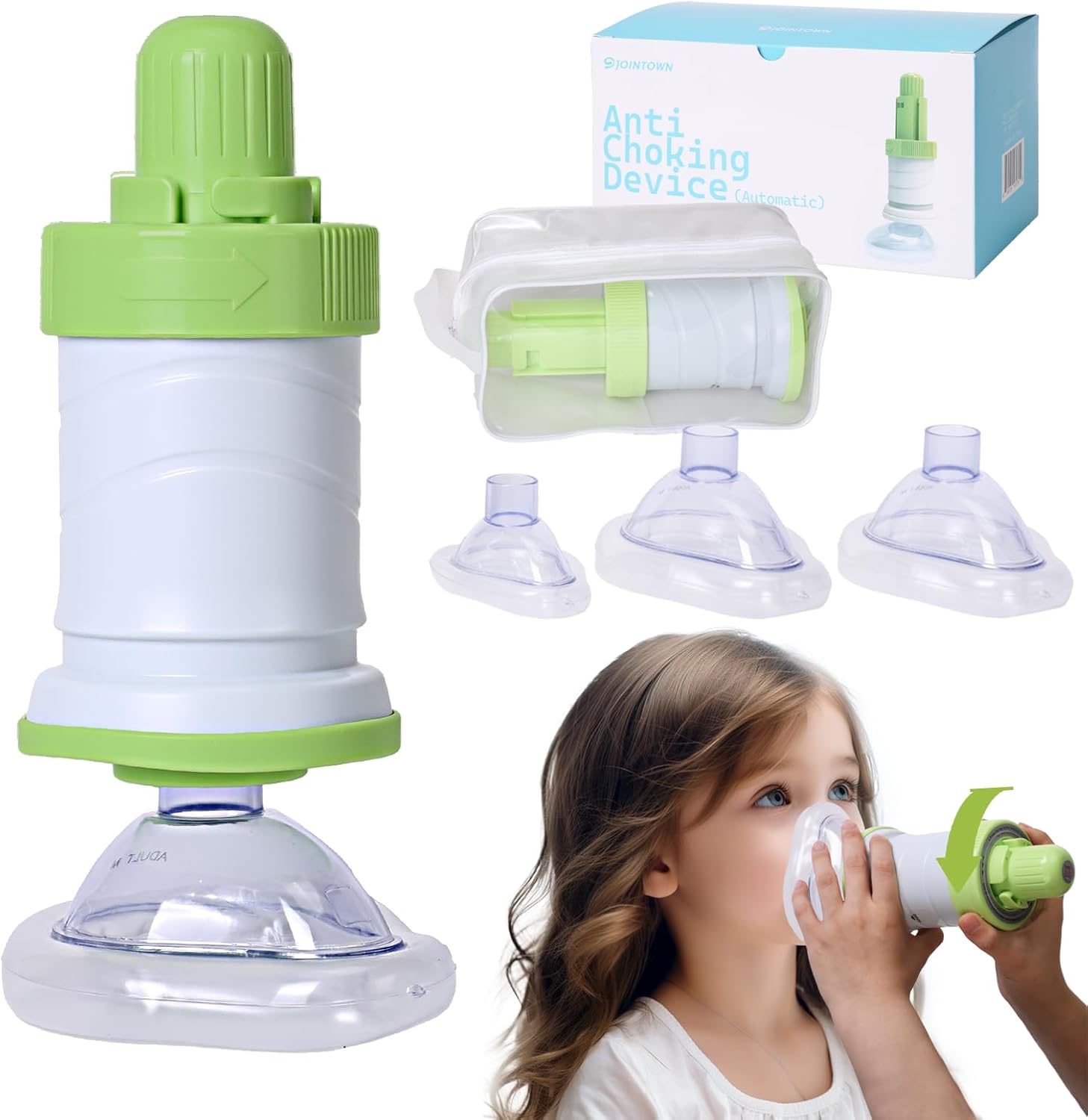 Jointown FSA HSA Automatic Choking Rescue Device for Kids and Adults with 3 Masks, Portable Dechoker Anti Choking Device,Strong Suction Home Emergency Kit,First Aid Airway Assist Device Jointown FSA HSA Automatic Choking Rescue Device for Kids and Adults with 3 Masks, Portable Dechoker Anti Choking Device,Strong Suction Home Emergency Kit,First Aid Airway Assist Device