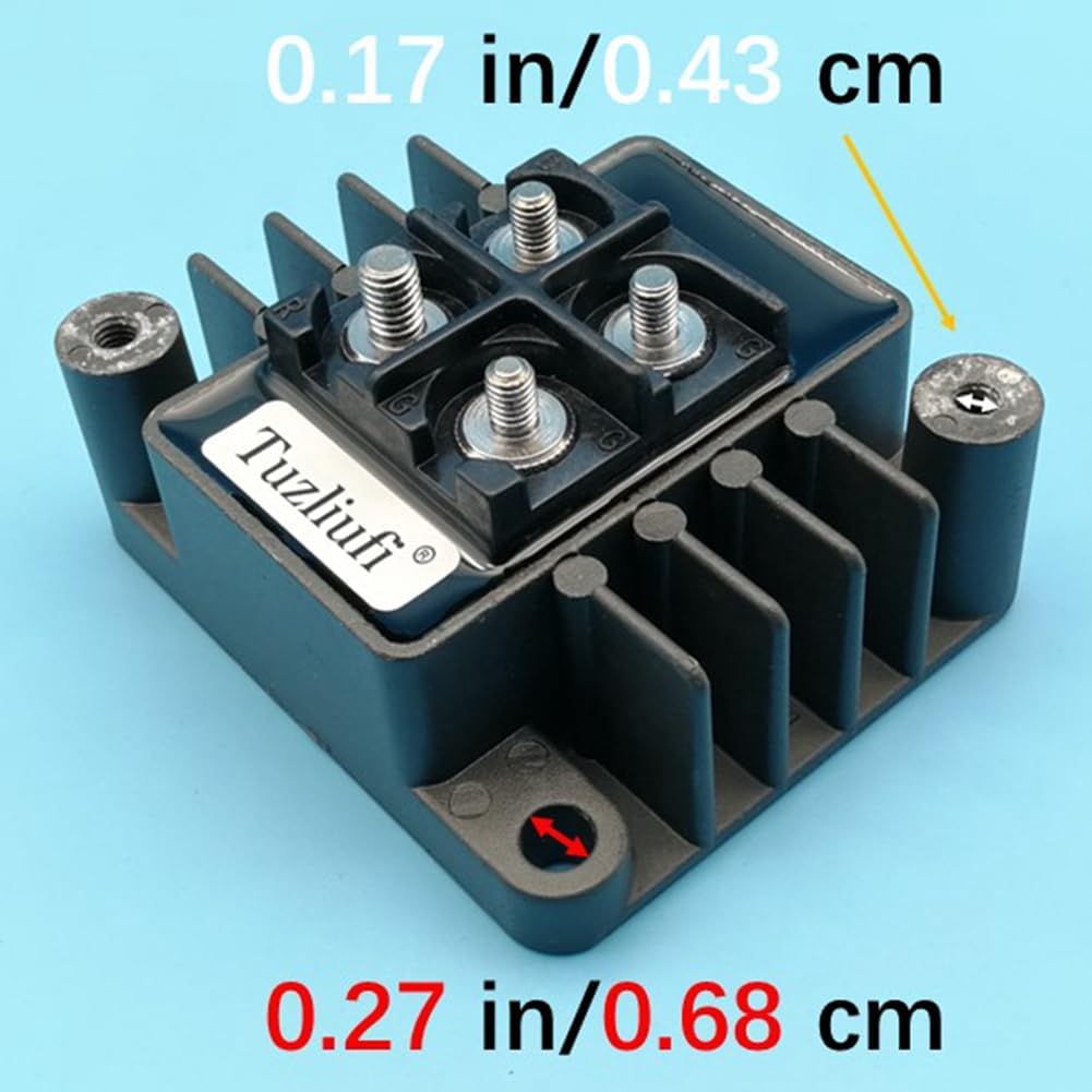 Angled view of the Tuzliufi Voltage Regulator Rectifier showing terminal and mounting hole dimensions