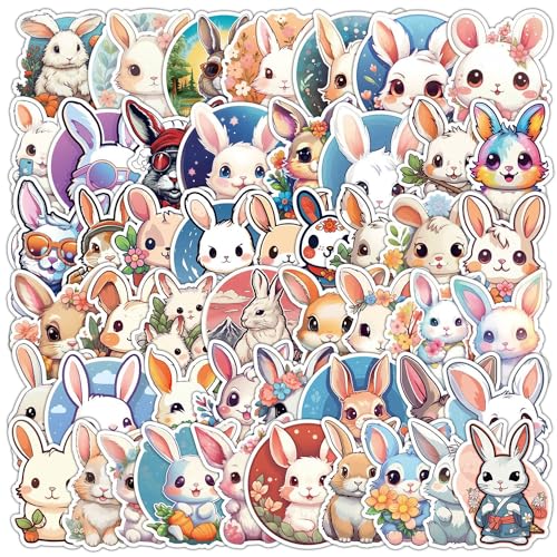 50 calcomanías de conejo, paquetes de calcomanías de conejo de dibujos animados para niños, niñas y adolescentes, calcomanías de vinilo impermeables de animales kawaii para botella de agua, laptop,