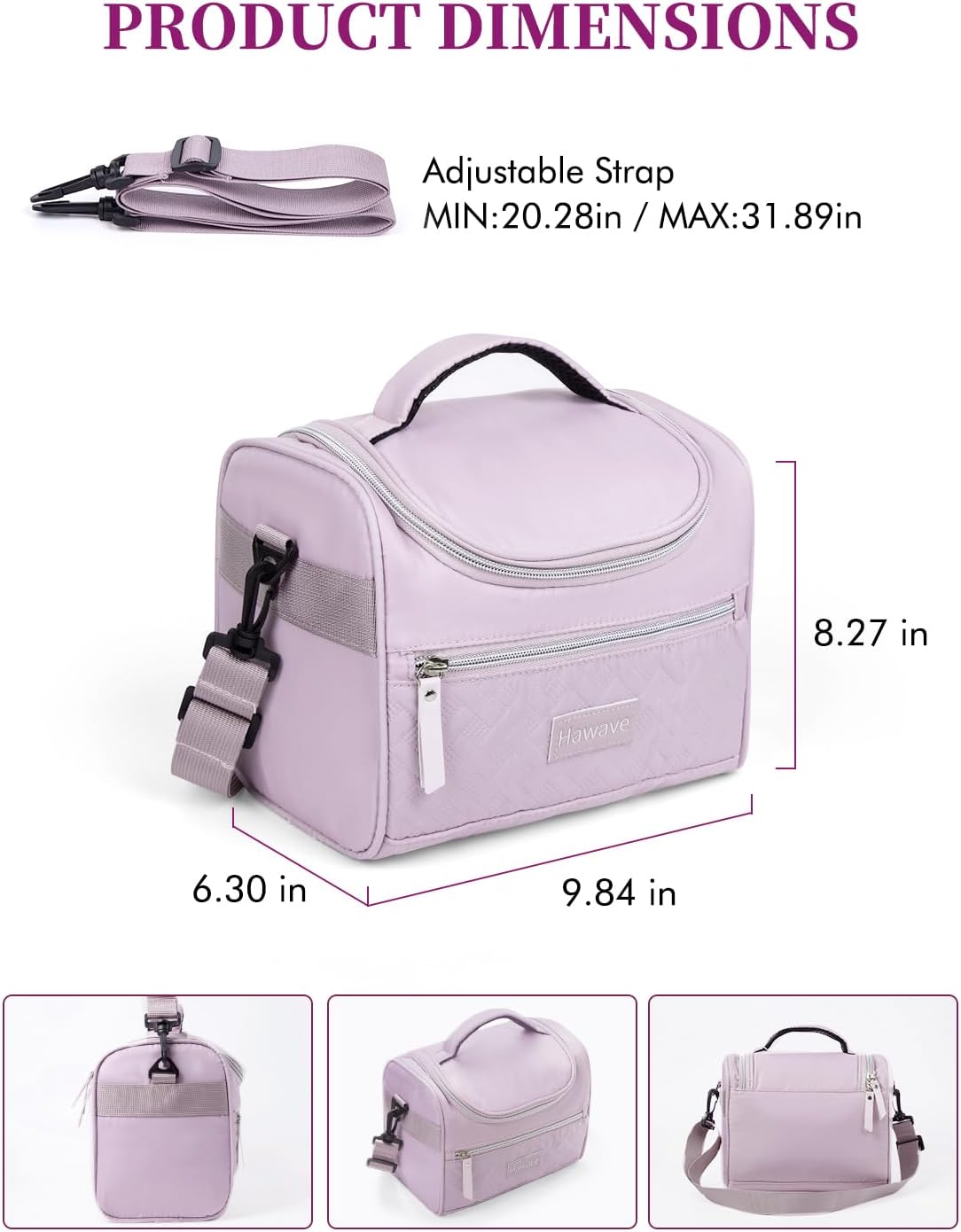 Lunch Bag for Women Insulated Lunch Box Reusable Adult Lunch Cooler Bag with Front Pocket & Adjustable Shoulder Strap, Leakproof Large Lunch Tote Bag for Work Office Travel Picnic, Purple - Image 6