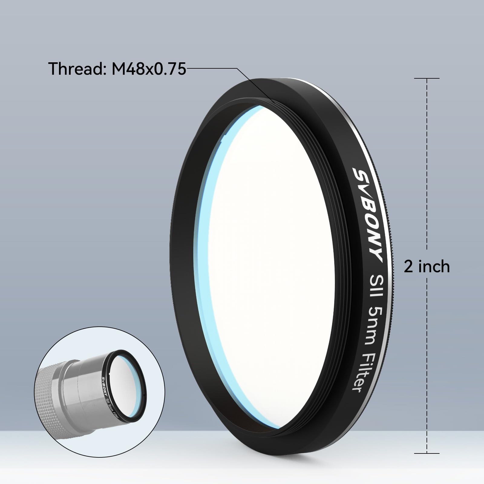 Svbony SV227 Filtre de Télescope 2" SII-CCD 5nm pour Ciel Profond à Bande étroite, Anti Pollution Lumineuse Bloque IR pour l'Astrophotographie