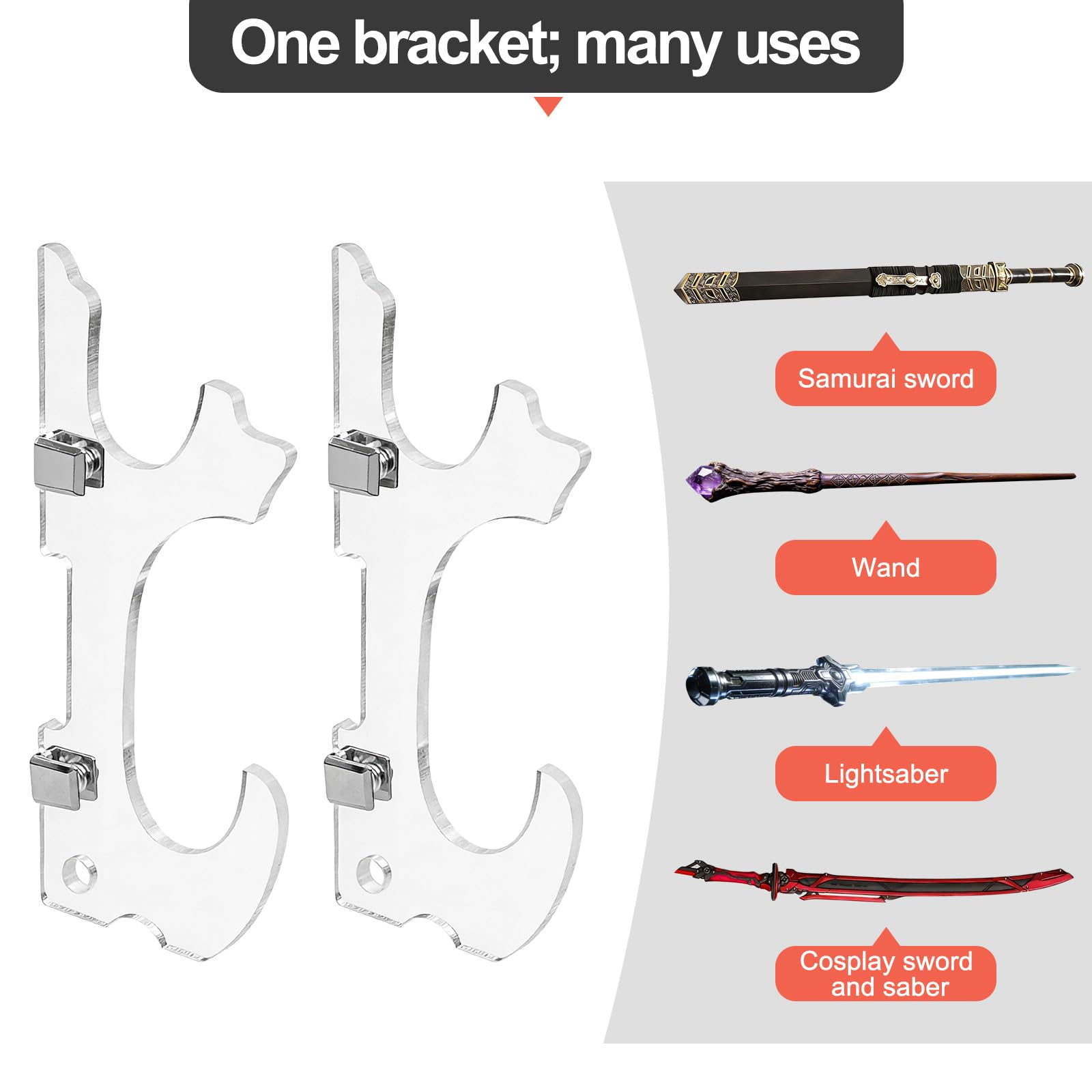 Soporte de Pared para Katana 2 Niveles, Soporte para Espadas de Acrílico Negro, Exhibidor Sable de Luz y Samurái, Estante de 2 Niveles de Almacenamiento para Wakizashi Tanto Cosplay Decoración