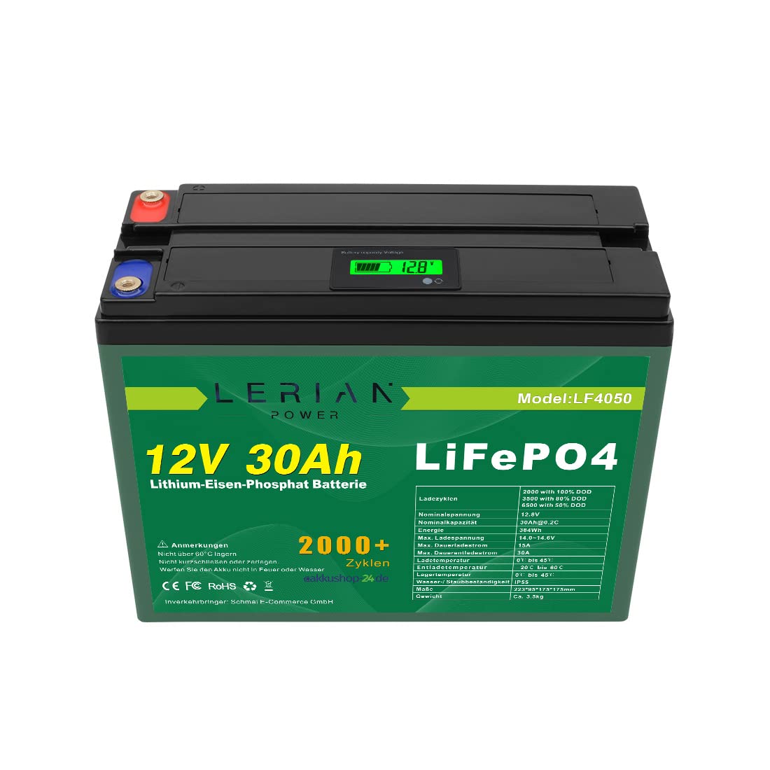 LiFePO4 batteria 12 V 30 Ah litio ferro fosfato batteria per campeggio barca, roulotte solare