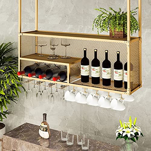 AYVADA Estante de Vino de Metal de Techo Vintage Industrial, portabotellas de Vino Colgante, portavasos de Copa, Estante Flotante de decoración para Bares cocinas (Size : 100cm)