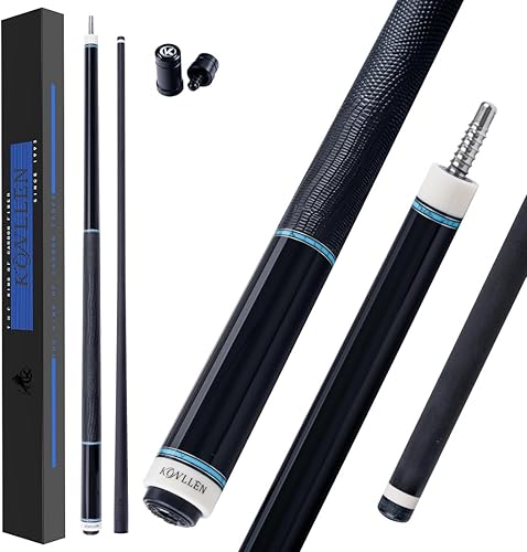 Miniatura 20 de KONLLEN Taco de billar de fibra de carbono con eje cónico profesional, desviación súper baja, taco de billar ébano con incrustaciones hechas a mano