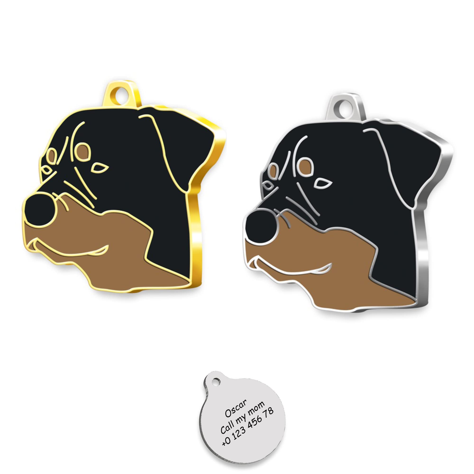 Rottweiler 24K Gold Plated - Silver Plated Dog Personalized Dog Tag - Rottweiler Name Tag - Customized Pet Tags - Dog Name id Tag for Dog- Engraved Dog Tag (Silver Plated)