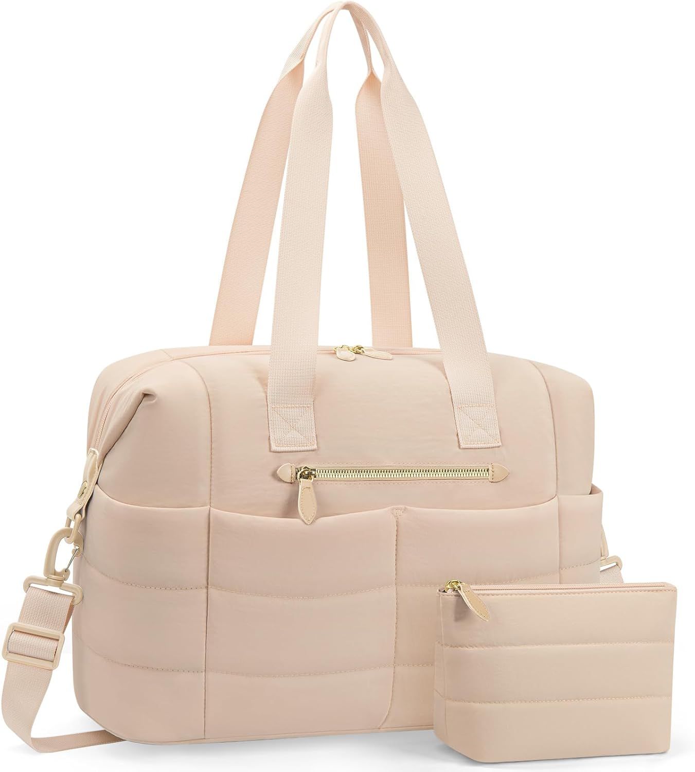 Tuwubi Travel Duffel Bag, Puffer Gym Bag for Women Weekender Overnight Bags, Carry On Luggage Tote Hospital Bag for Women Labor Delivery with Toiletry Pouch (Pink, M)