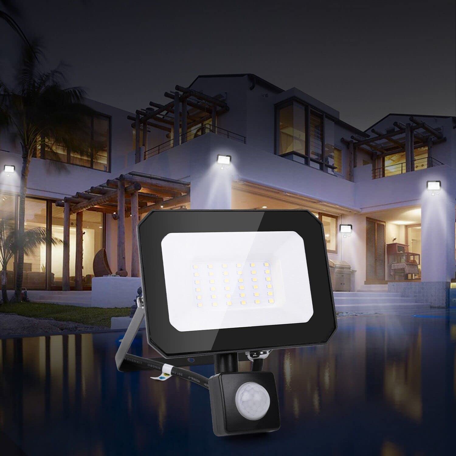 Alivio LED Cool White Floodlight Outside Light 10W-100W Security Energy Saving Flood Outdoor 5000-5500K Garden Spotlights with PIR Sensor (watts, 20)