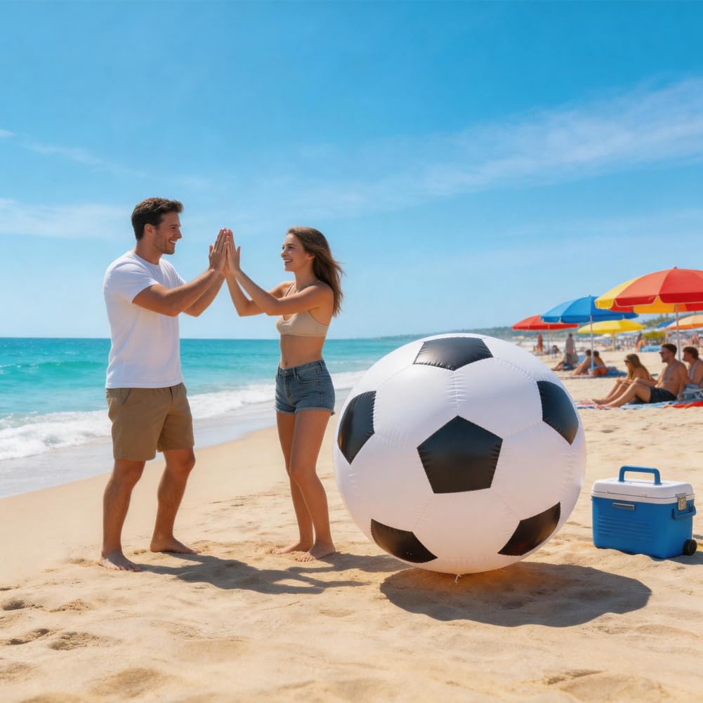RANJIMA Fußball Ø 80 cm Groß, Aufblasbarer Spielball mit Pumpe, Fun Sport Softball Fußball, Springender Spielball Für Kinder Indoor Und Outdoor PVC Spring Ball Für Spaß Am Strand Pool Und Garten