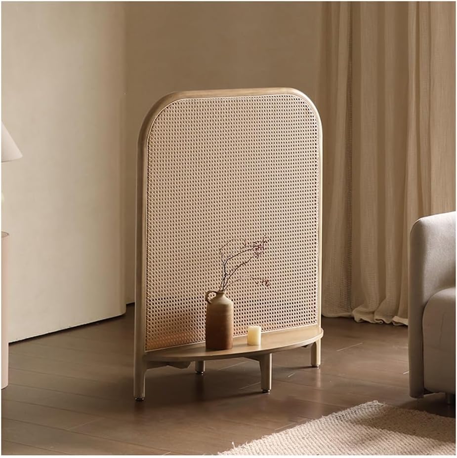 Artiz New Chinese Style Solid Wood Room Divider Retro Rattan Weaving Partition Screen Portable Freestanding Wall Divider For Living Room, Entrance, Bedroom (Color : Natural, Size : 90x45x110cm)