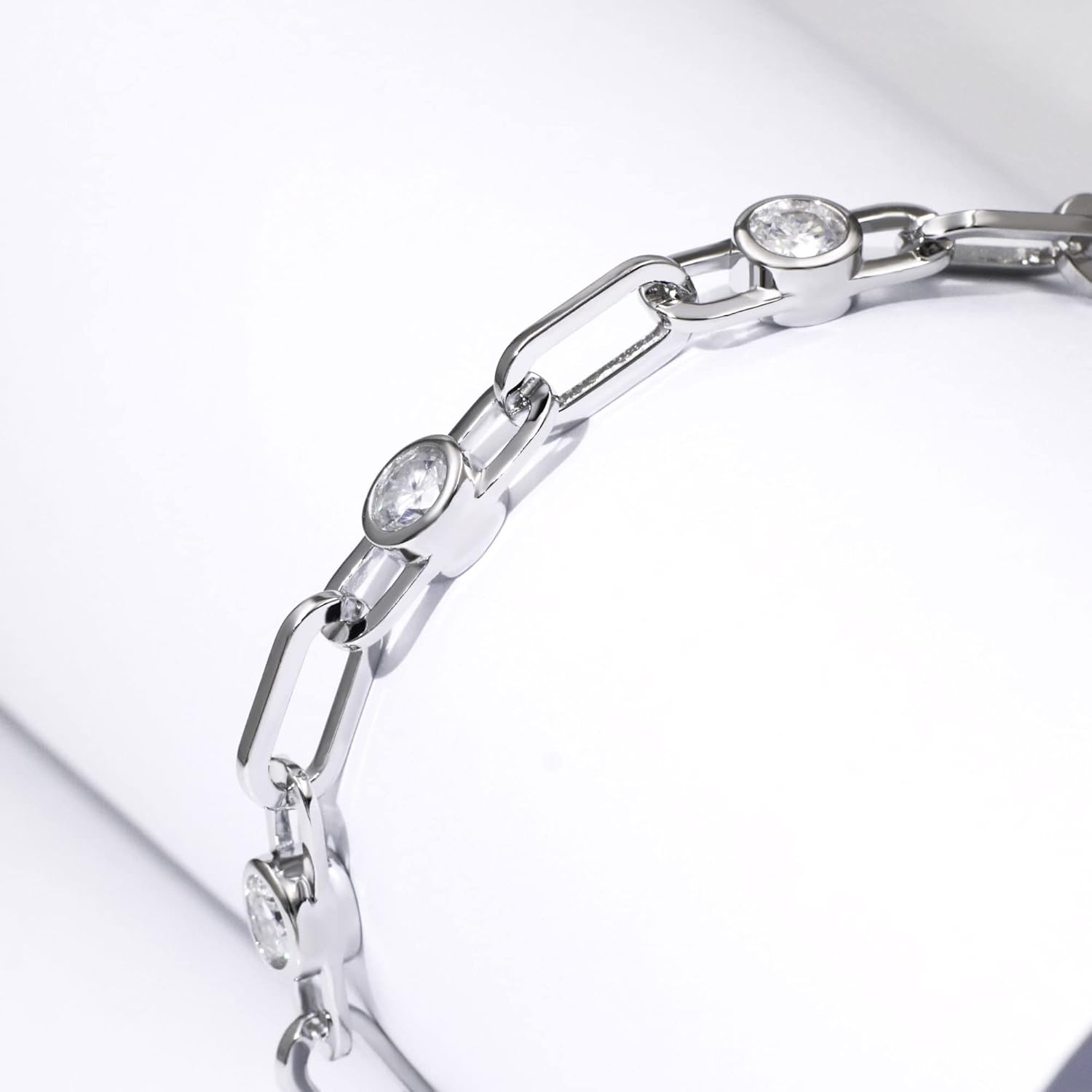 Fixestar Punk Moissanite Bracelets for Women, 6.5-7.5 Inch, 3ctw DF VVS Emerald Cut Moissanite Diamonds, Silver with 18K White Gold Plated 6mm Paperclip Chain, Gothic Grunge Rock - Image 5