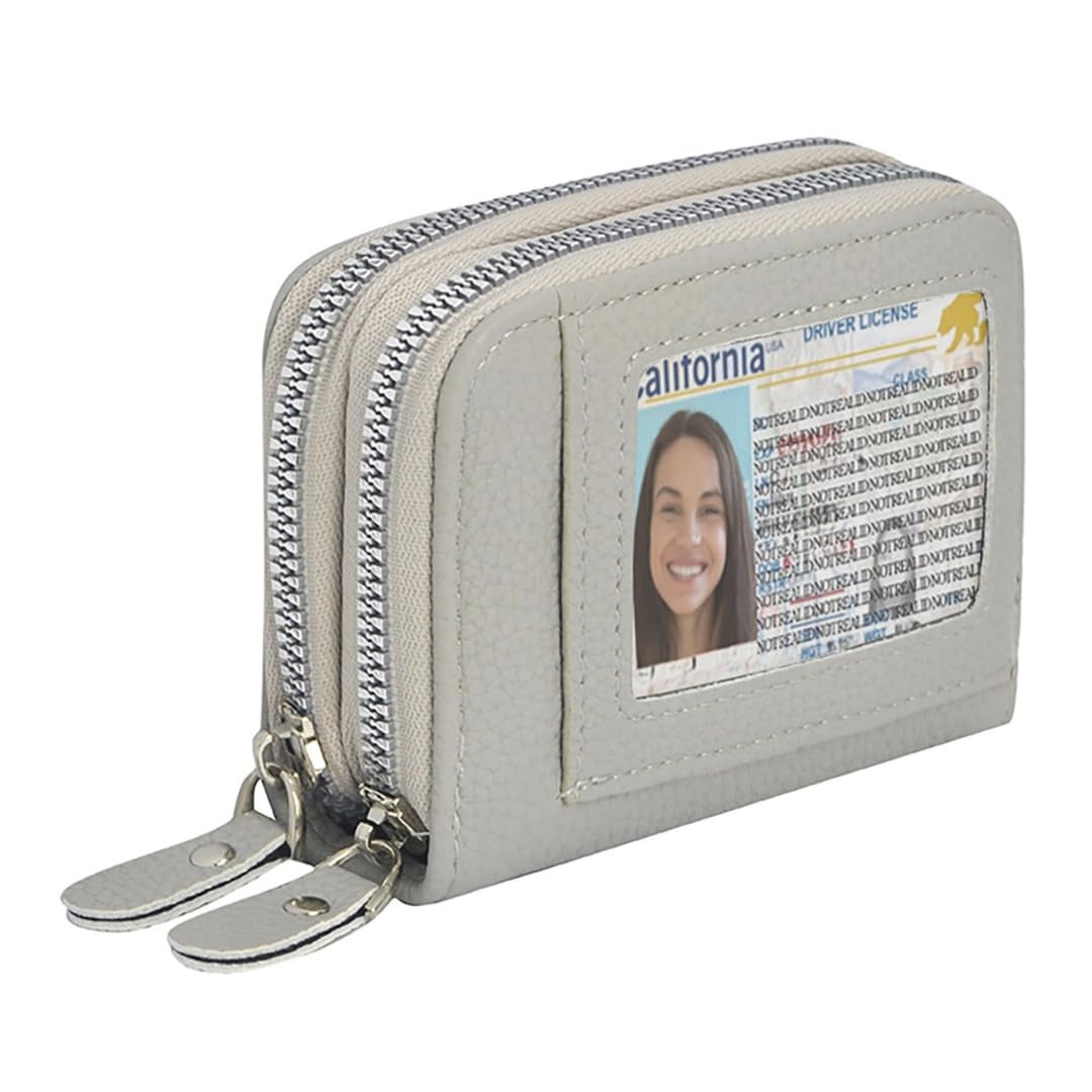 NGIL Small Zippered Faux Leather Wallet for Women, Accordion-Style Card Slot Women Wallet, RFID Blocking Credit Card Holder Wallet, Card Cases & Money Organizers (Gray)