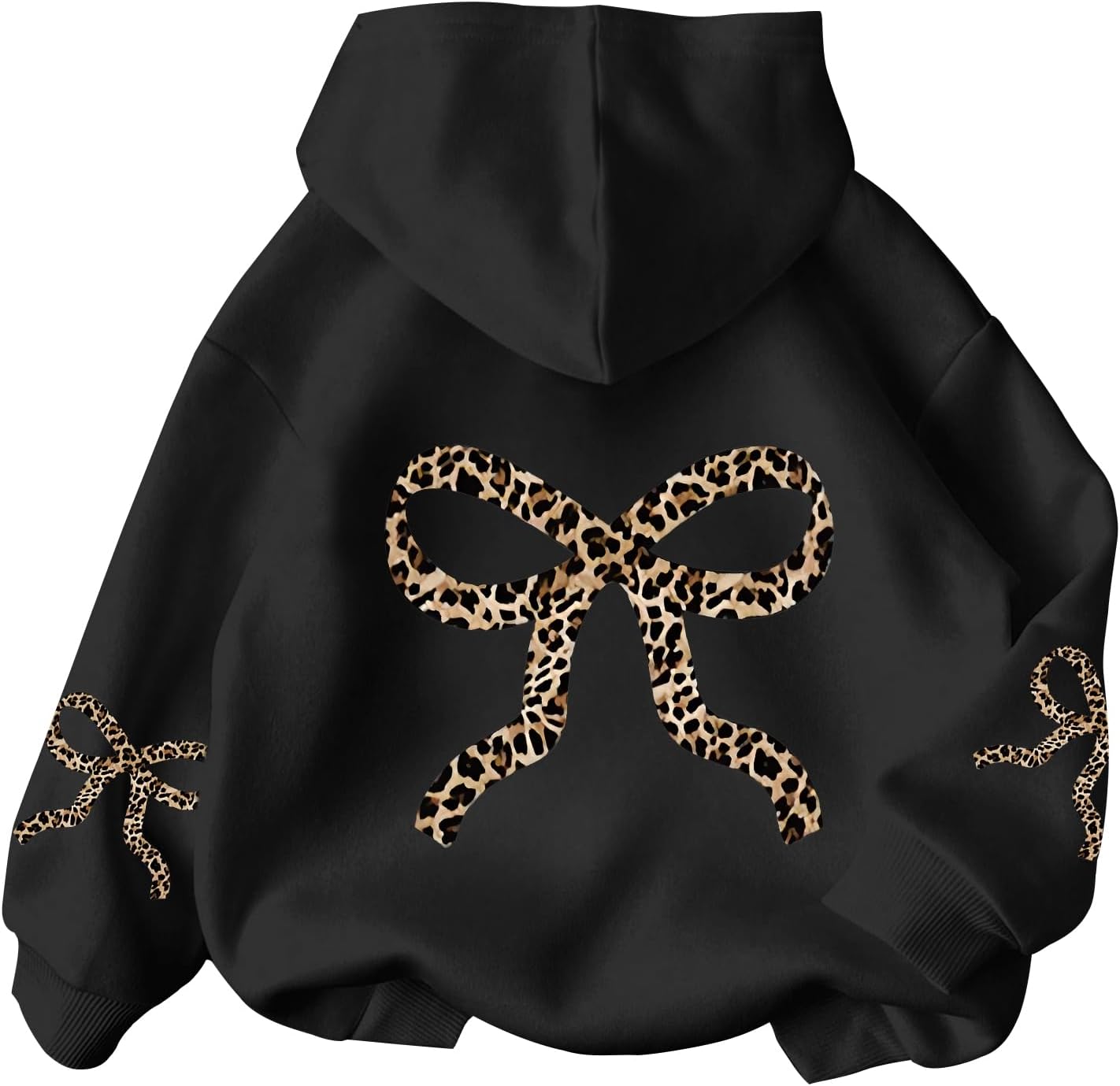 Bobeutou Girl's Leopard Bow Graphic Hoodies Cute Hooded Sweatshirts Kids Preppy Hoodie Long Sleeve Pullover Tops 3-12Y - Image 6