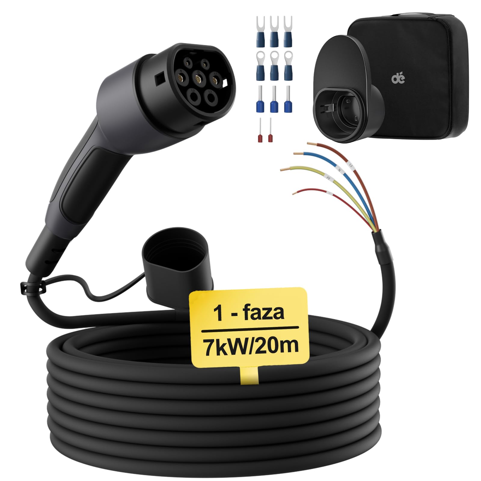 dé Kabel do ładowania typu 2 otwarty koniec 7 kW [1-fazowy | 20 m | 32 A] wolny koniec kabla do Wallbox/stacji ładującej, kabel zastępczy