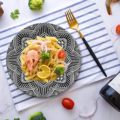 Marstrace 8.25 Inch Ceramic Salad Plates,Black And White Plates Porcelain Dinner Plates With Floral Pattern For Desserts Sandwiches Serving,Set Of 4,Microwave Dishwasher Safe #TOP3