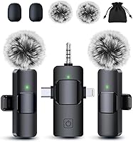Vista 9 de PQRQP Micrófono Lavalier inalámbrico profesional 3 en 1 para iPhone, Android, cámara, micrófonos inalámbricos, mini micrófono, calidad de sonido