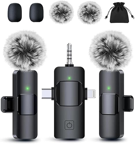 Miniatura 9 de PQRQP Micrófono Lavalier inalámbrico profesional 3 en 1 para iPhone, Android, cámara, micrófonos inalámbricos, mini micrófono, calidad de sonido