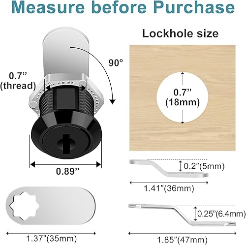 Miniatura 2 de Cerraduras de leva para gabinete con llave igual, acabado negro, cilindro de 58 pulgadas de longitud. Se adapta a un grosor máximo del panel de 38