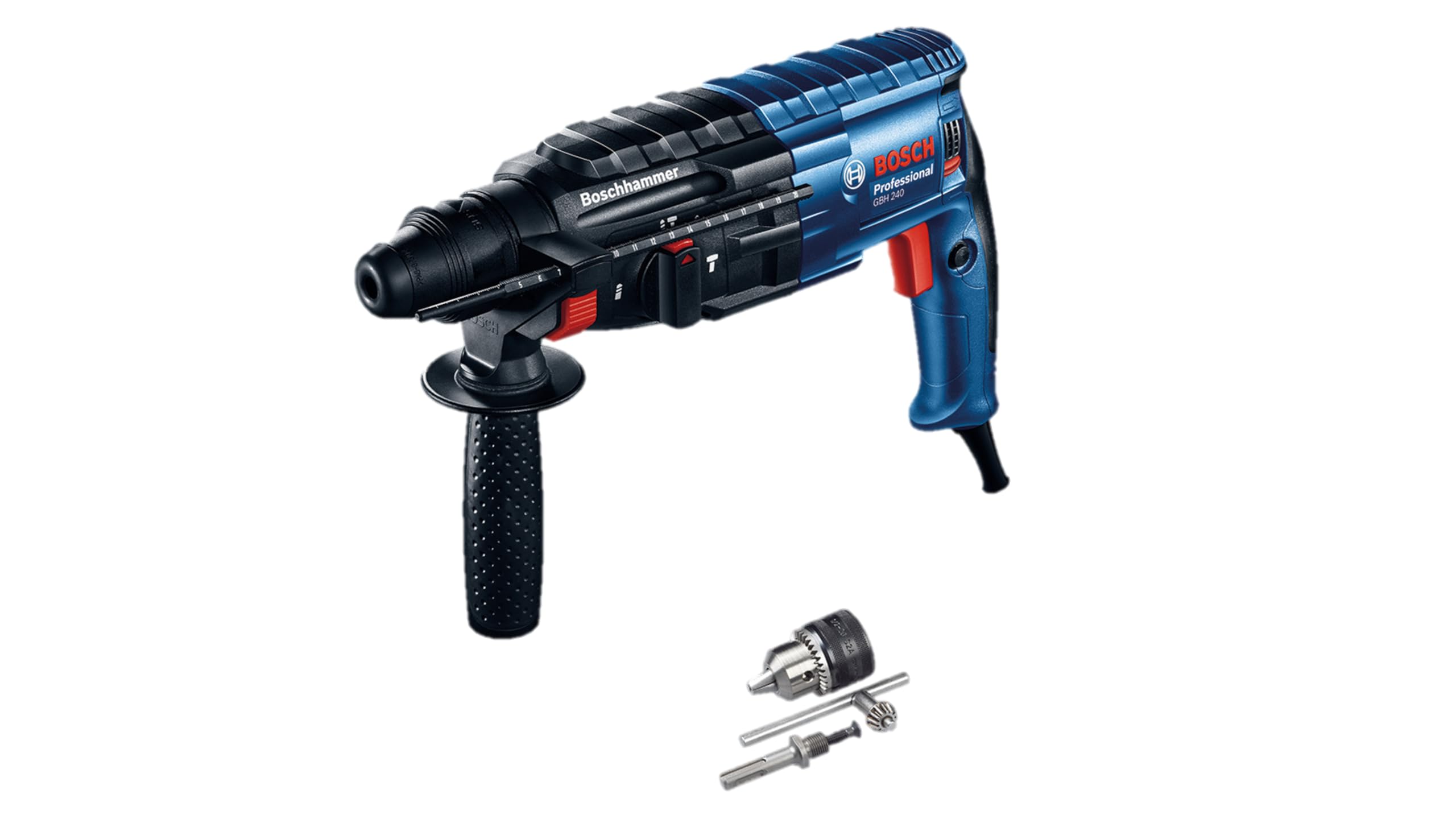 Bosch Professional martillo perforador GBH 240 (con SDS plus, 790 W, con empuñadura auxiliar, tope de profundidad de 210 mm, portabrocas, maletín de transporte)