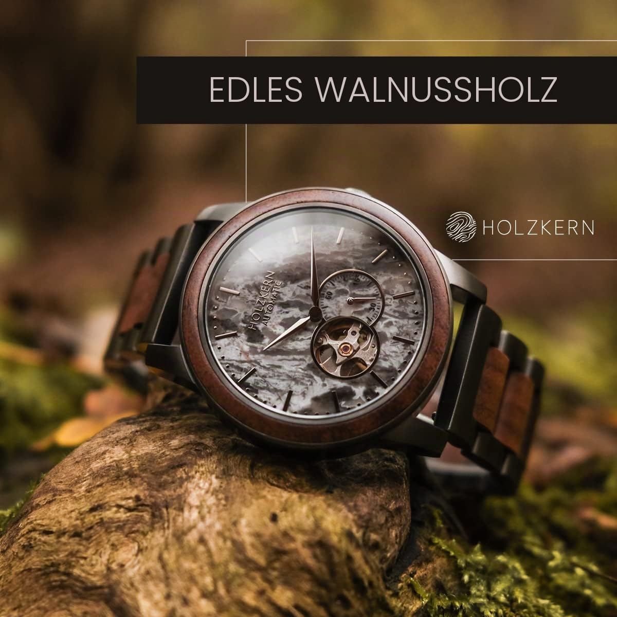 HOLZKERN Herrenarmbanduhr Automatik Chicago Walnuss/Marmor 9120078331828