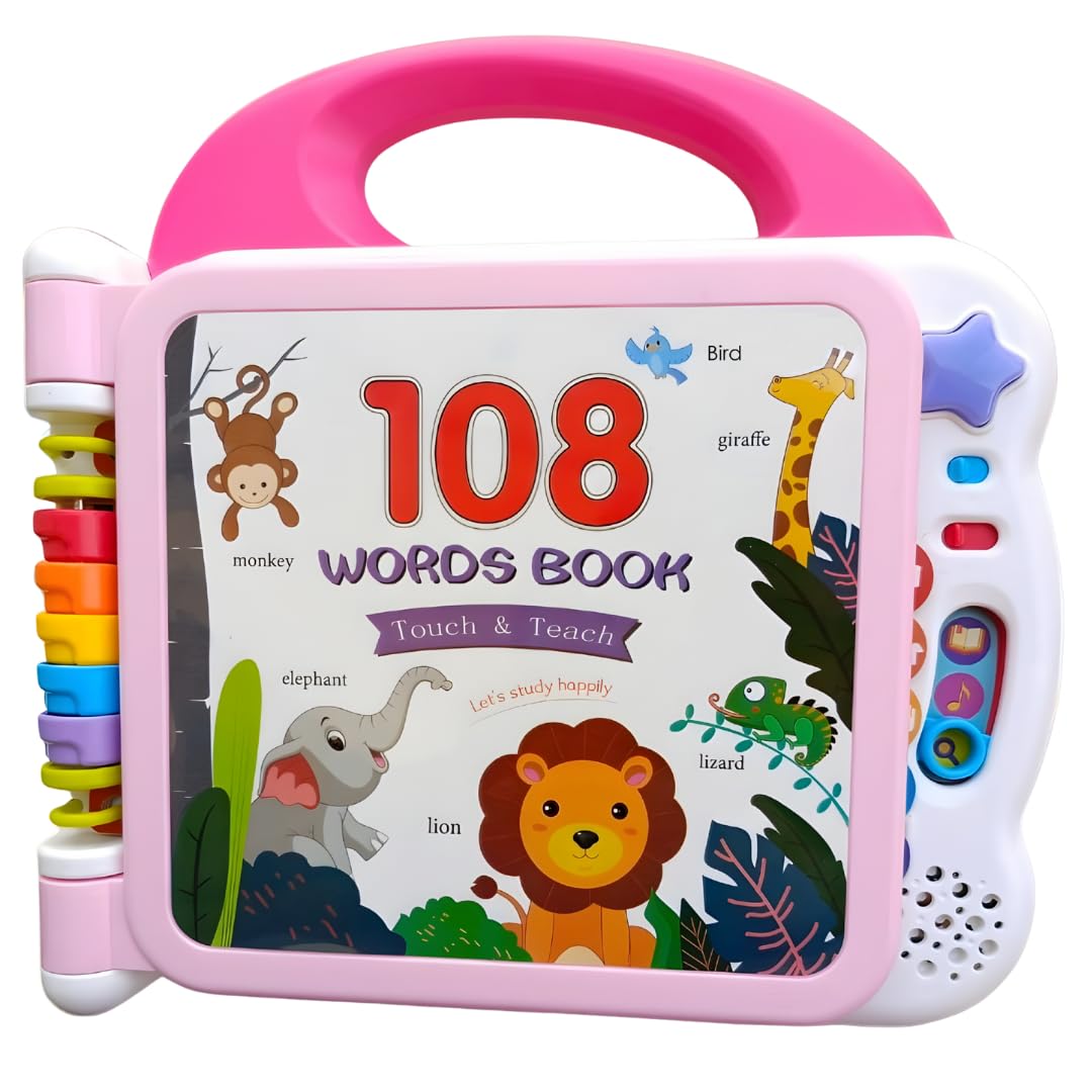 Urban Trendo Learning Journey 108 Words Baby Educational Toy Book and interactive book learning with Bluetooth for Toddler and Pre School Boys & Girls 1, 2, 3, 4+ Year Olds, Multi-Colour. (Pink)