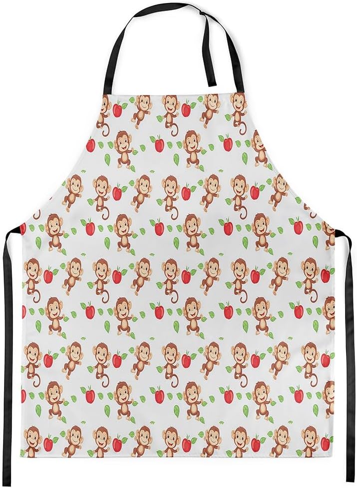 Cute Monkey Rabbit Work Apron Roller Dupes Rabbit Cooking Apron for Adults Kawaii Animal Monkey Preppy BBQ Aprons Blue Monkey Banana Waterproof Kitchen Apron