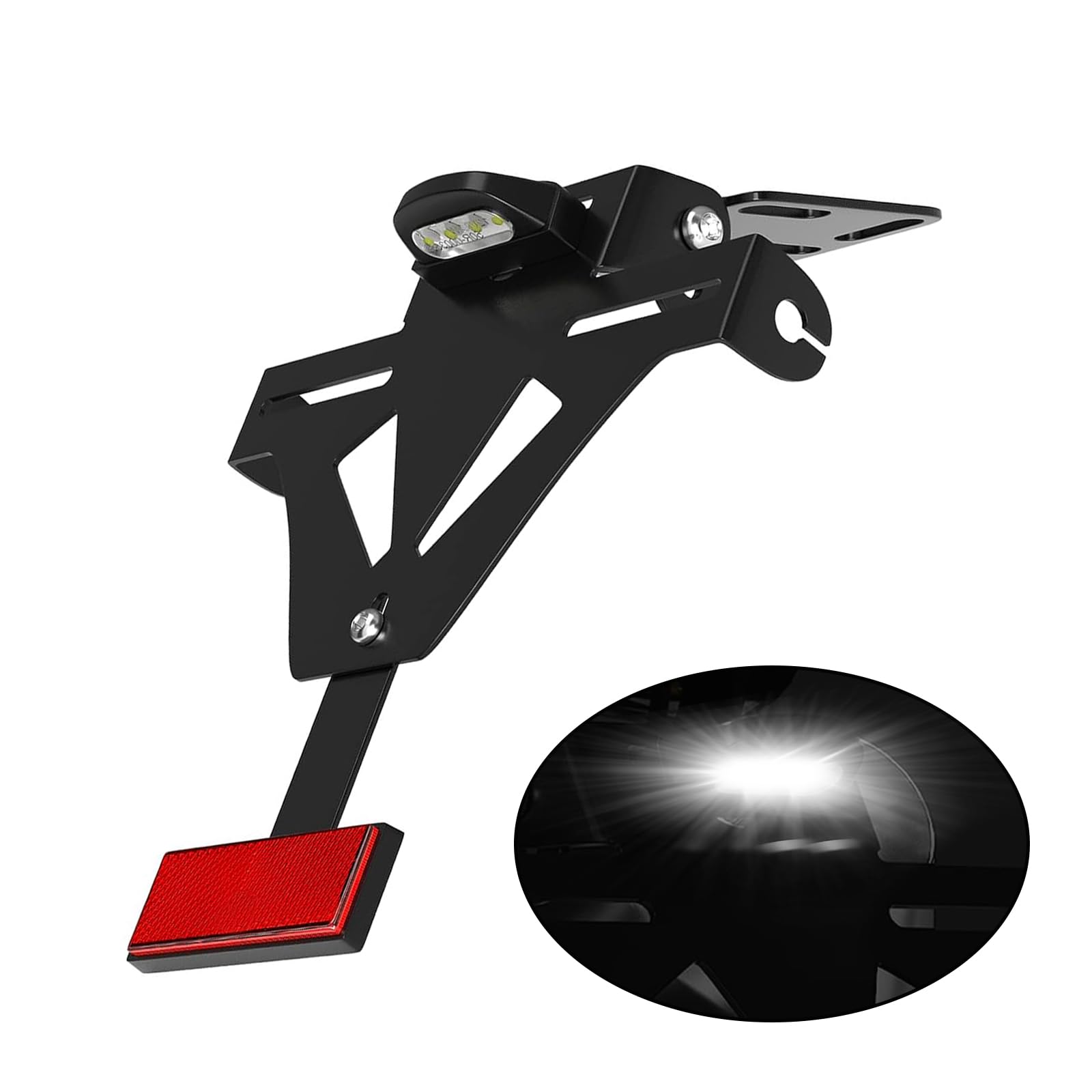 Support De Plaque Moto, Universel Support Plaque Moto Porte Plaque Immatriculation Support De Plaque D'Immatriculation Réglable avec Feu Arrière Et Réflecteur