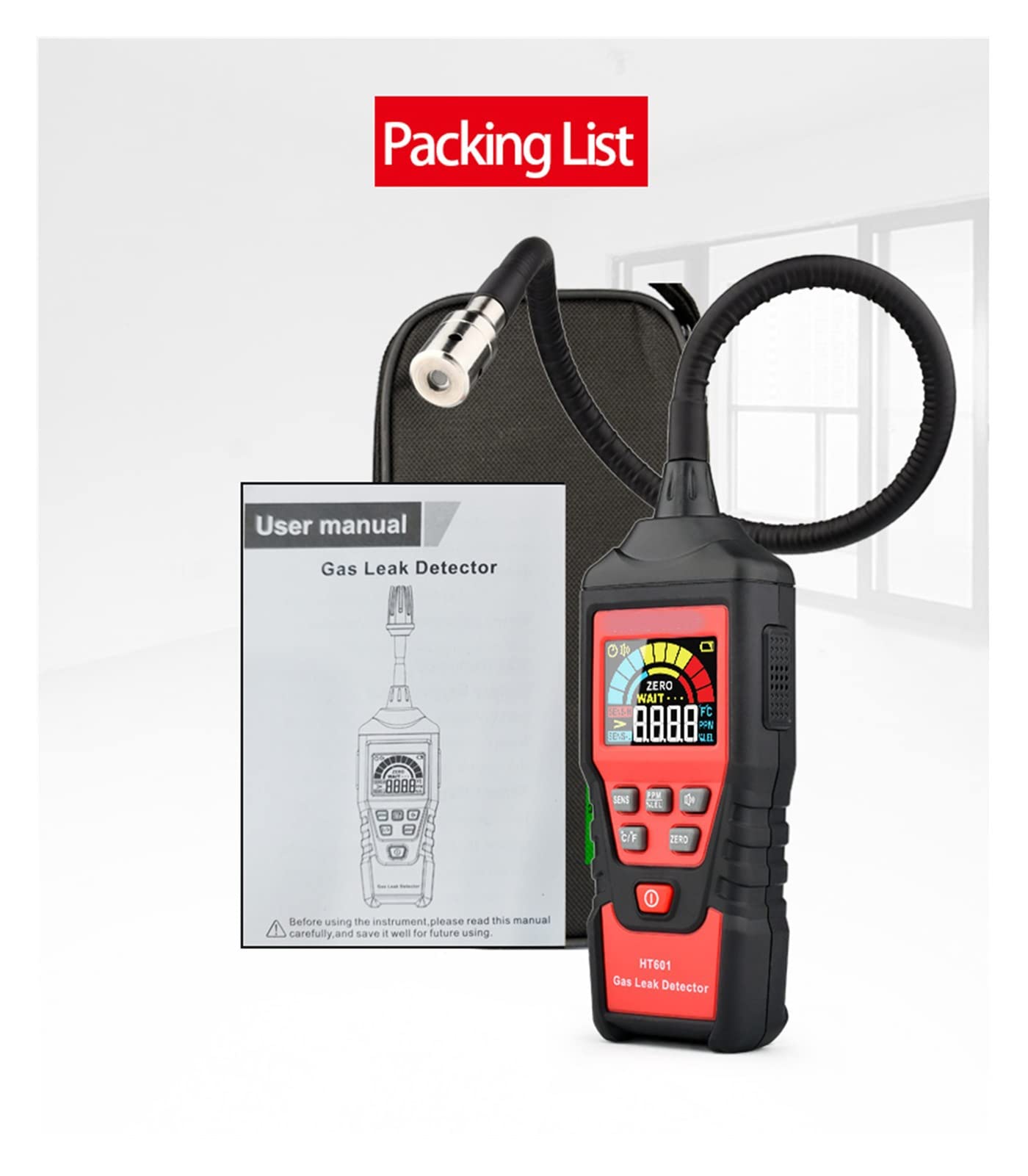 Gasdetektor Ht601b. Gasleck-Detektoranalysator Brennbarer brennbarer Gasfinder natürlicher Ethanol-Methan-Tester LCD Farbanzeige 9999. Ppm