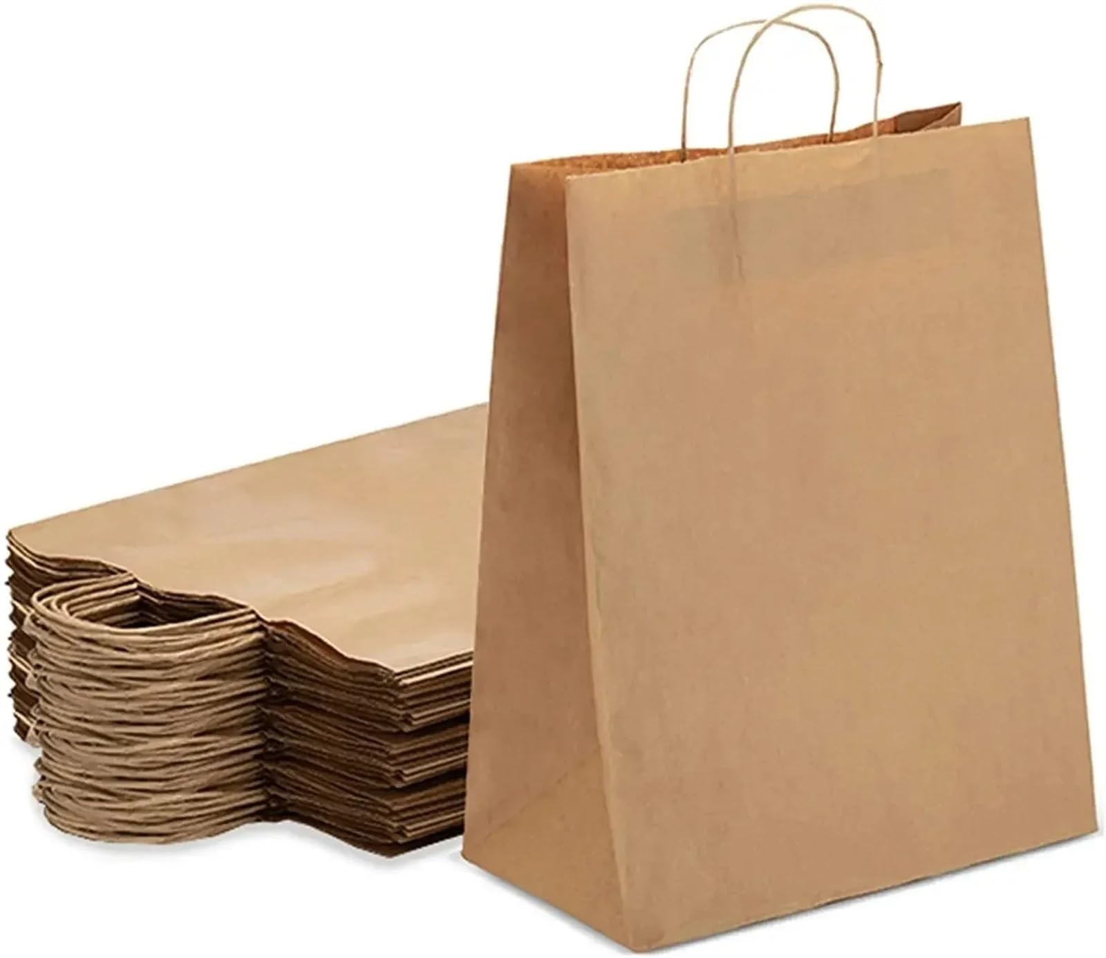 Bolsas Papel Kraft Bolsas de papel marrón con asas, bolsas regalo varios tamaños for compras, for fiestas, for(Brown,13x7x14.5cm-100PCS)