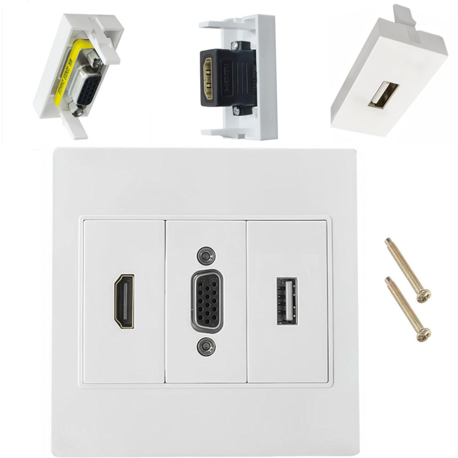Cazstyk Straight Head Triple Port Vga 15Pin Hdtv Usb Multimedia Wall Plate Not Required Welding Easy Setup Wall Plate Panel