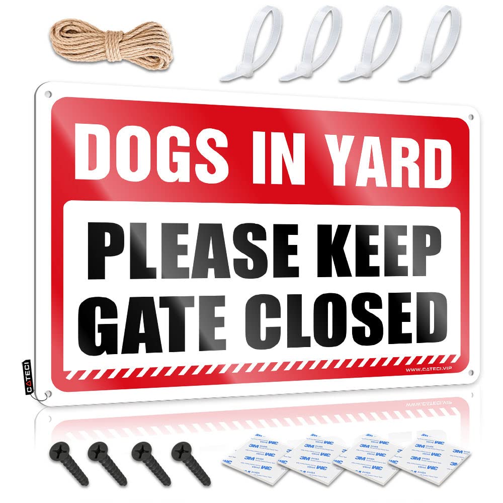 Tin Metal Bar Signs Dogs In Yard Keep Gate Closed Sign Bar Signs For Home Bar Funny Small Metal Tin(20X30CM)