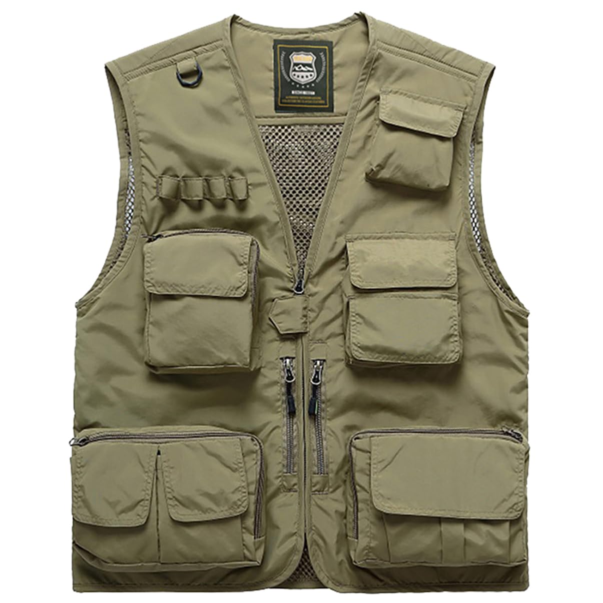 Hwalleum Men's Khaki Outdoor Casual Vest, Summer Lightweight Multi-Pocket Camouflage Fishing Gilet Multifunction Outdoor Camo Vests For Camping Hunting Work Photography Hiking Travel
