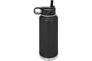 Polar Camel 32 oz Black Stainless Steel Water Bottle with Flip Top Lid and Straw