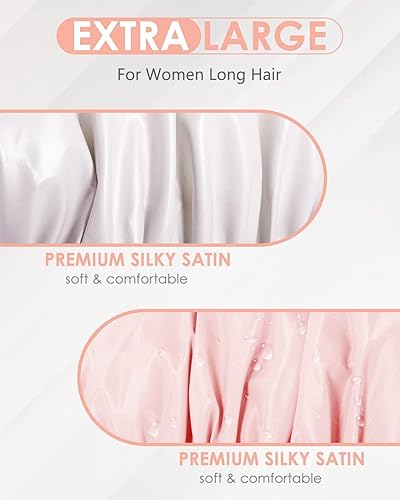 Miniatura 3 de Aquior Gorros de ducha, reutilizables, de dos capas, impermeable, para mujeres, gorro de ducha para cabello largo y grueso, para todas las