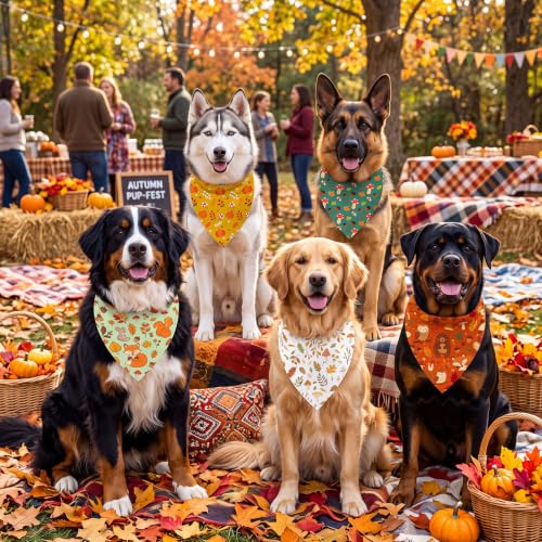 Image of Abbylike 50 Pcs Fall Dog Bandanas Bulk Autumn Leaf Pumpkin Acorn Mushroom