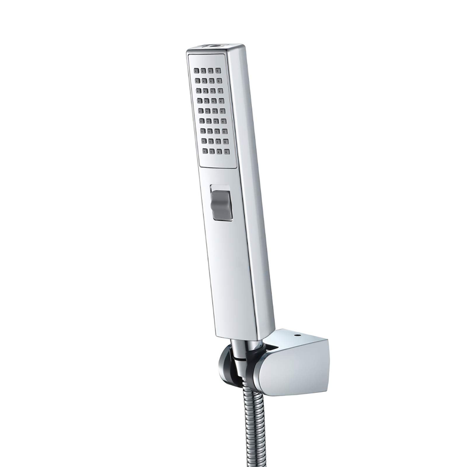 HMTE Set soffione Doccia a Mano Soffione Doccia Quadrato in ABS Soffione Doccia a Mano a Risparmio idrico 2 funzioni Soffione Doccia a Pioggia con Tubo Flessibile e Supporto,Nero (Cromo)