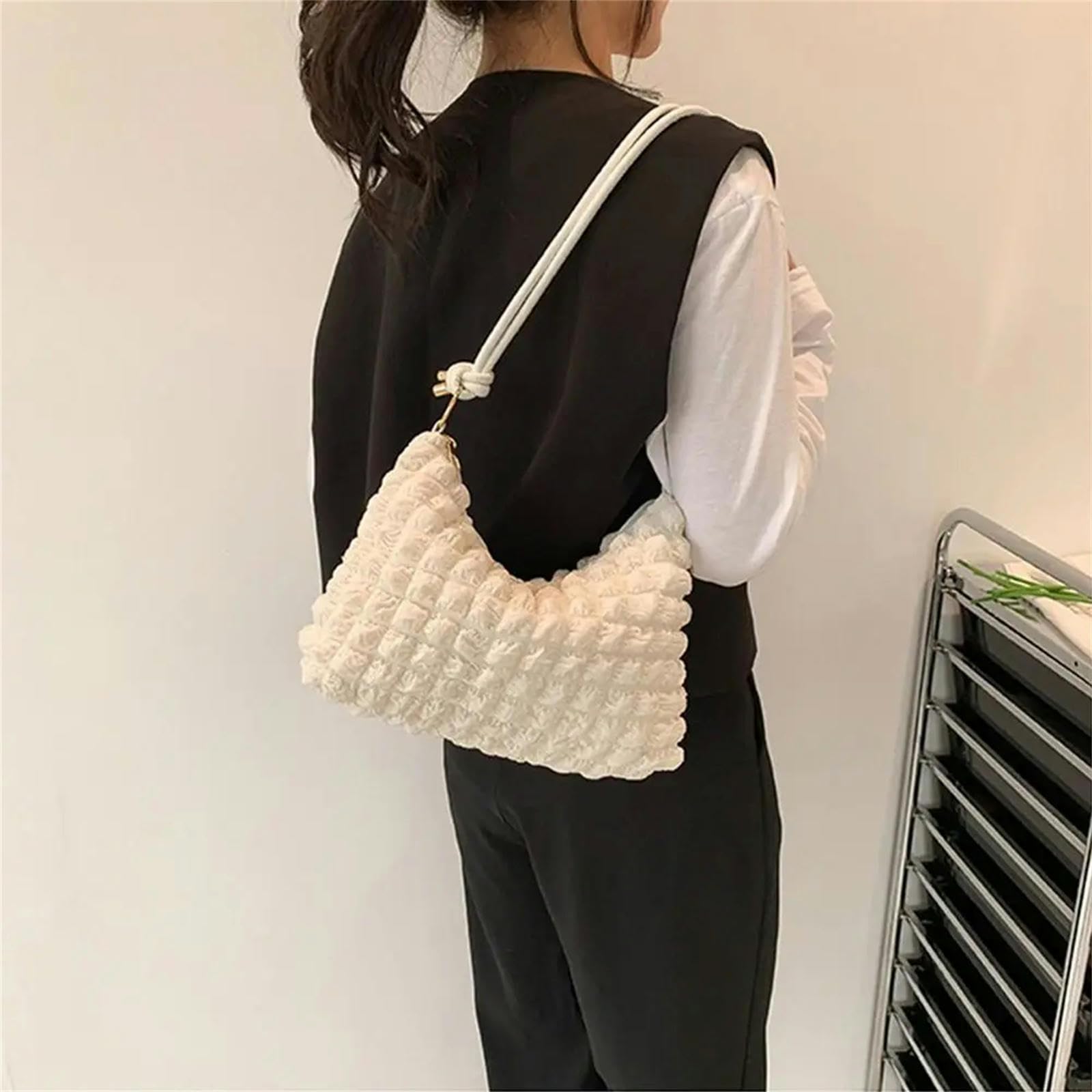 Borsa da Spiaggia Donna Borsa Rugosa della Tela delle Donne, Borsa A Tracolla, Borsa Plissettata, Borsa Dell'ascella, Borsa, Borsa della Nuvola-Verde